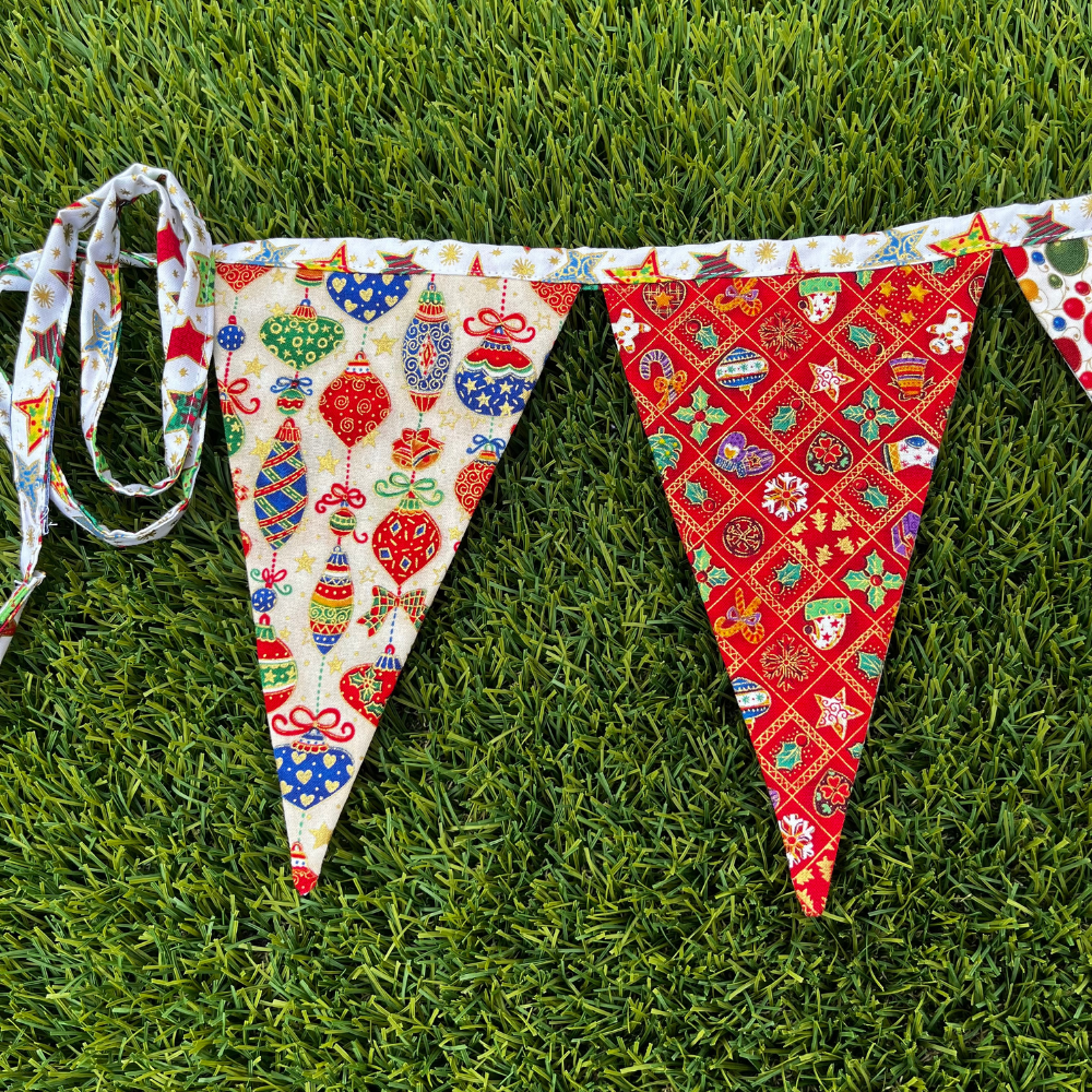 Handmade Bunting | Christmas | Stars | Baubles | Trees | 12 flags | double sided
