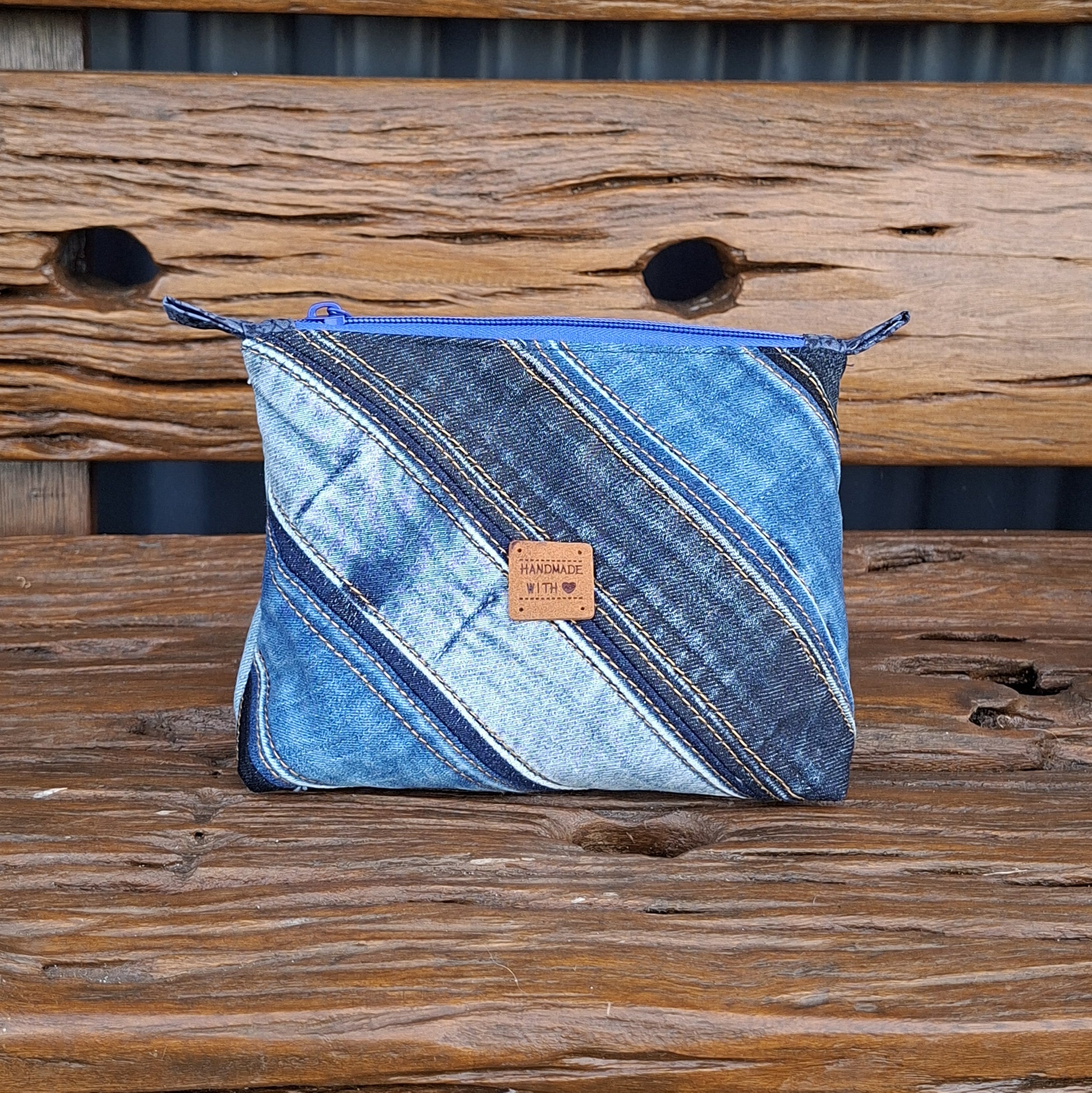 Recycled Diagonal Waistband Denim Travel Pouch of Pencil Case