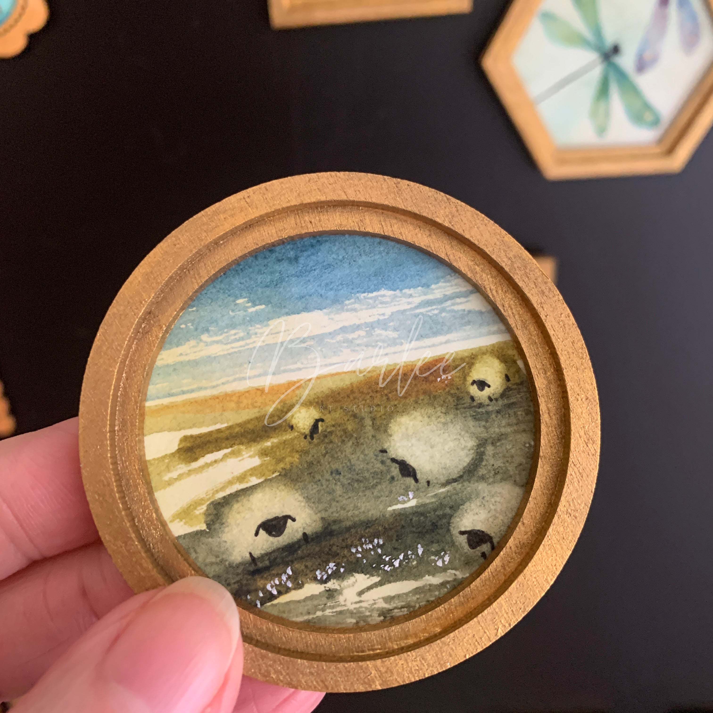 Large Hand Painted Fridge Magnet Set - 3 Framed Original Mini Paintings