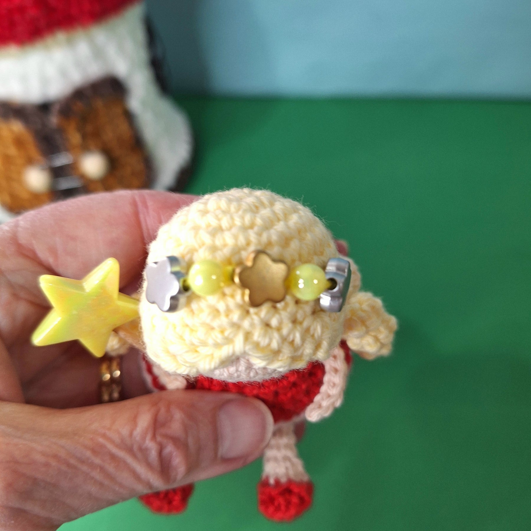 Crocheted Mushroom House Play Set with Two Fairies