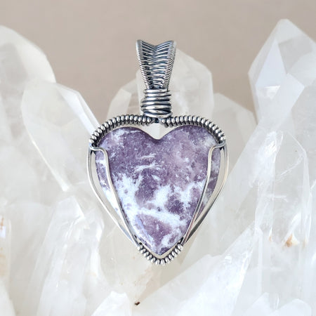 Sterling Silver Lepidolite and Quartz Heart Pendant ~ Invites You to Slow Down