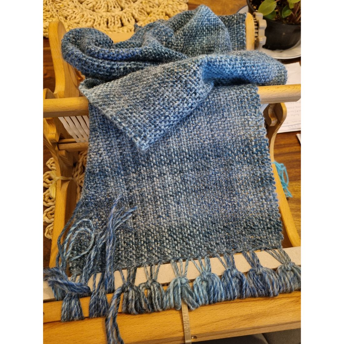 Blue acrylic handwoven scarf