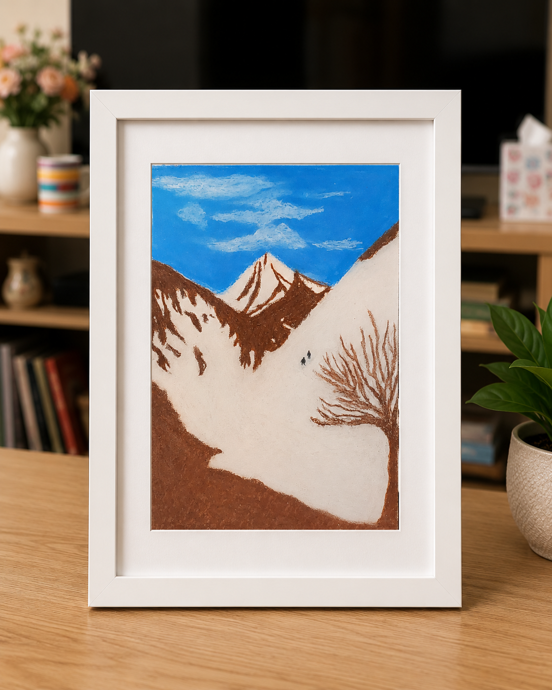 Quiet Ascent – Hand-Painted Pastel Mountain Landscape | Framed Artwork by Lily