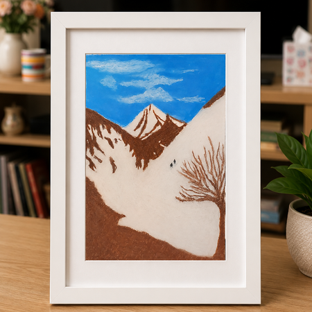 Quiet Ascent – Hand-Painted Pastel Mountain Landscape | Framed Artwork by Lily