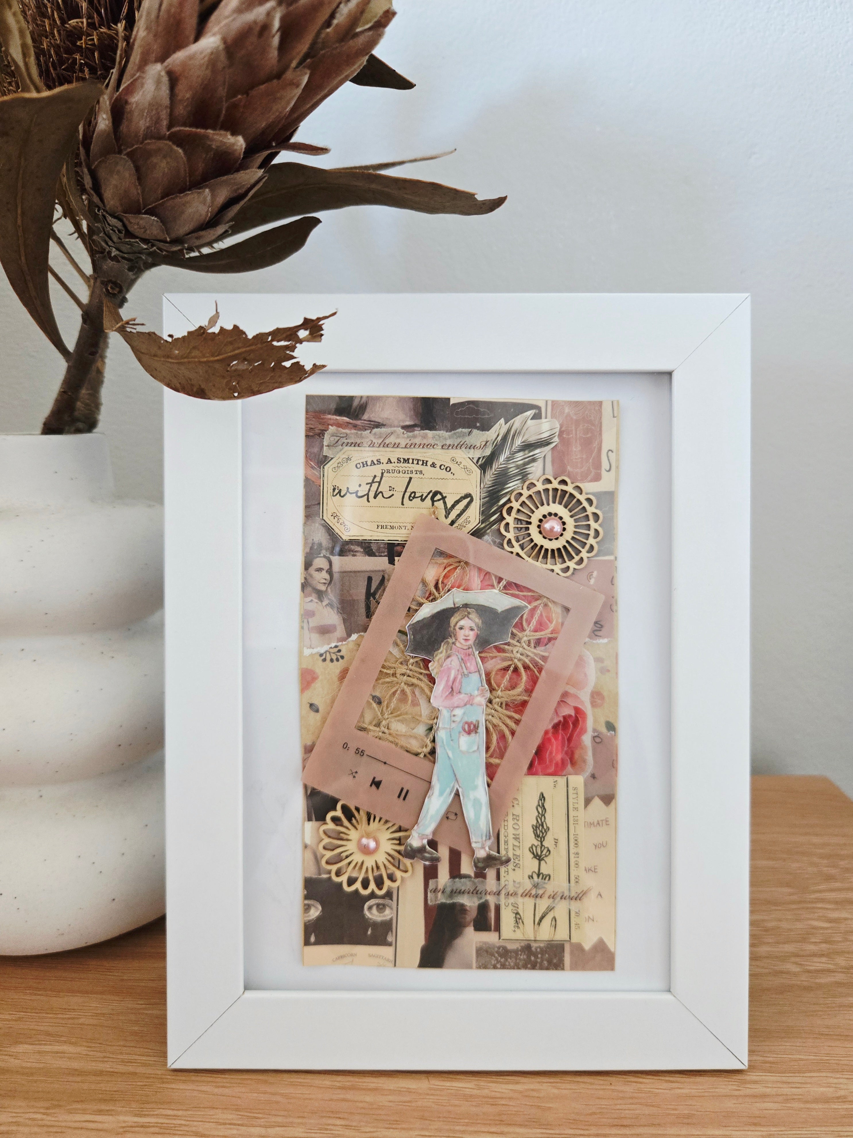 Mixed media framed artwork ~ "with love"