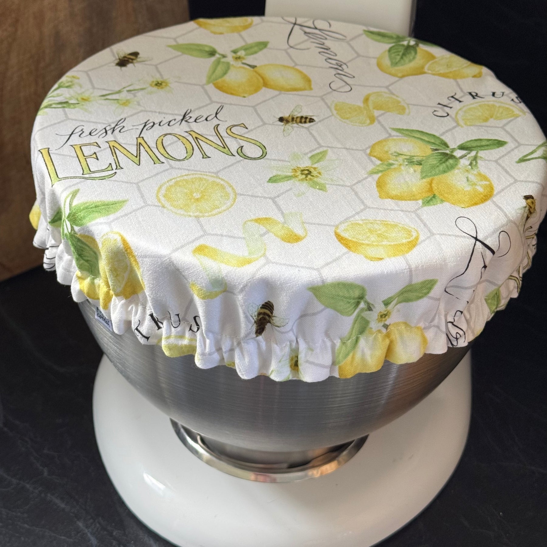 Fresh Picked Lemons Reversible Fabric Bowl Cover – Yellow Gingham – Handmade in Tasmania