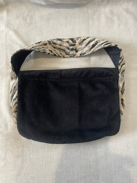 Small Black Textured Velvet Tote/Zebra accents
