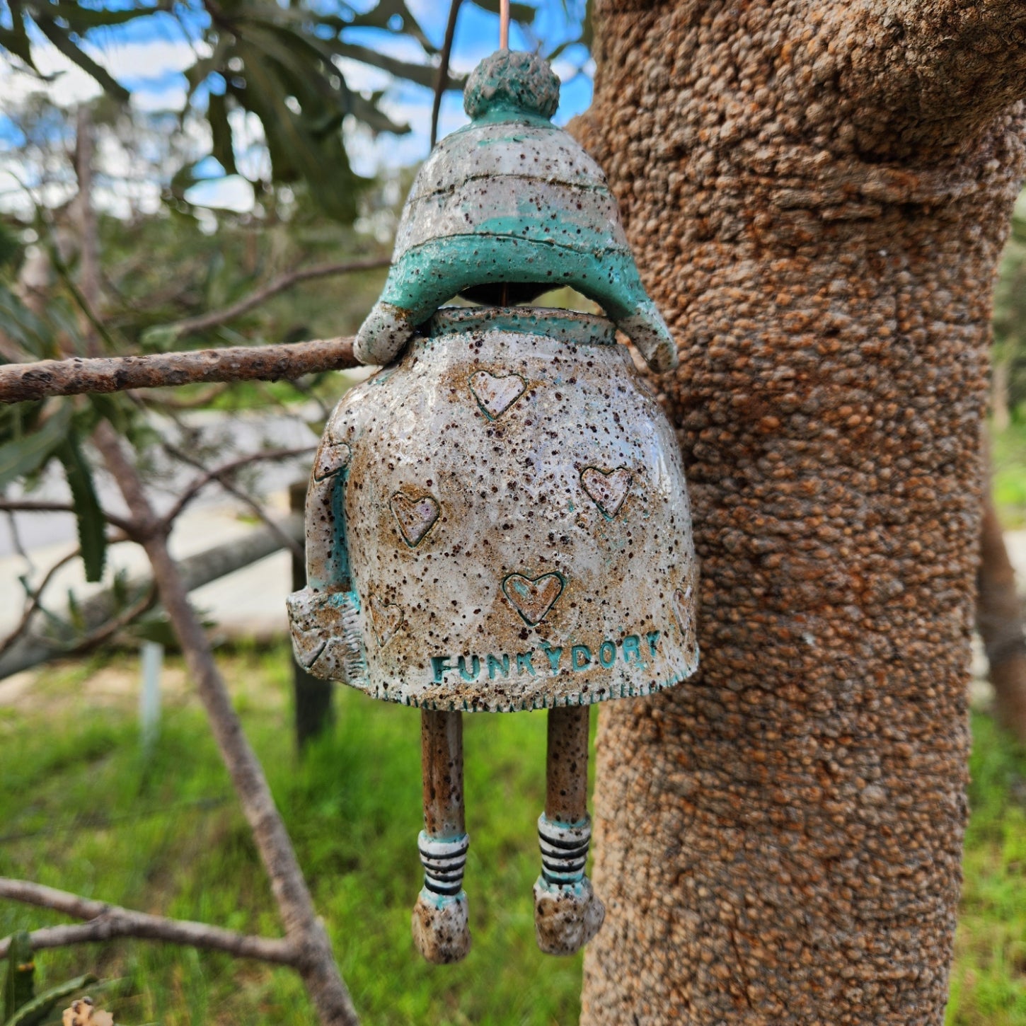 Clay windchime, little girl, hearts