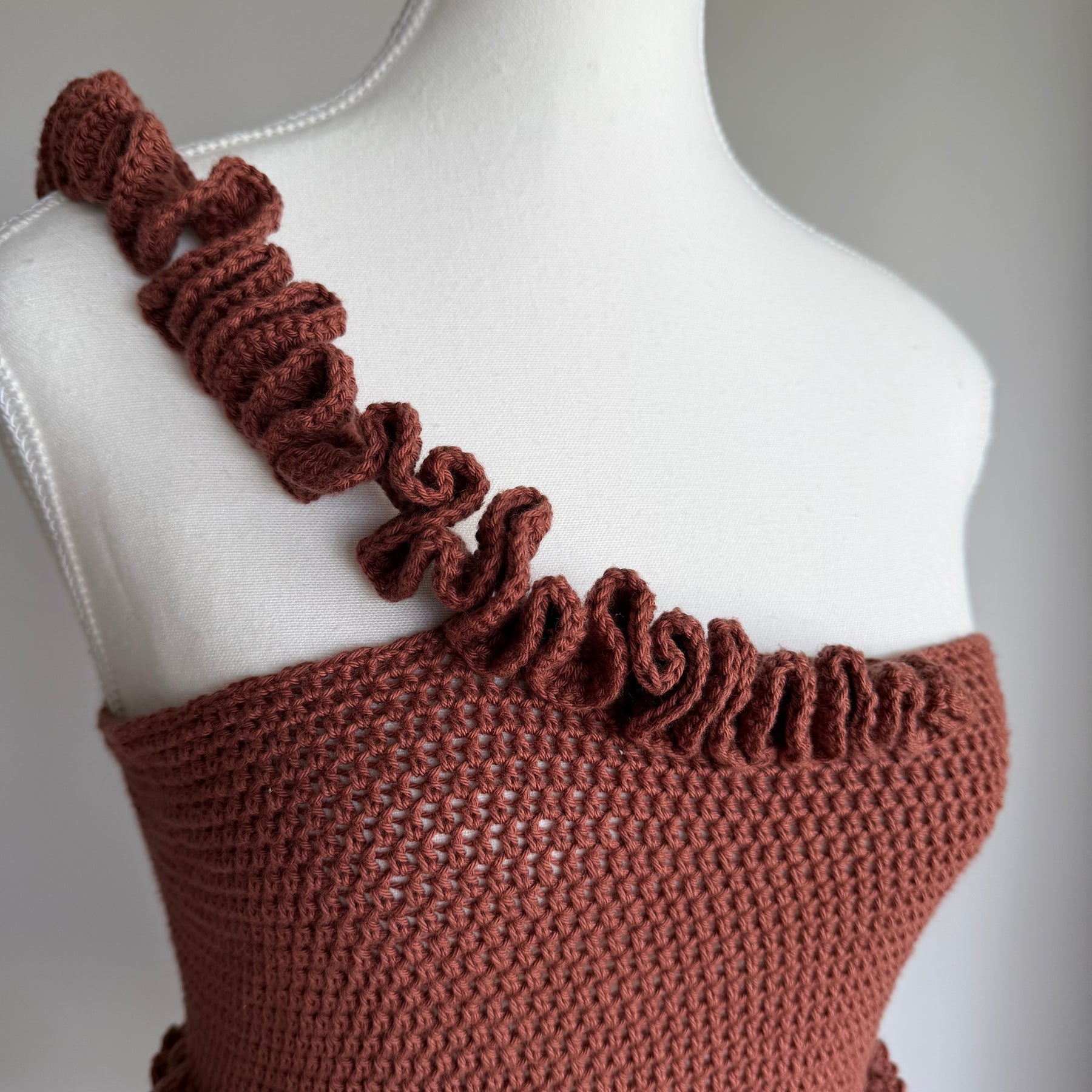 Chocolate Ruffle Crochet Dress