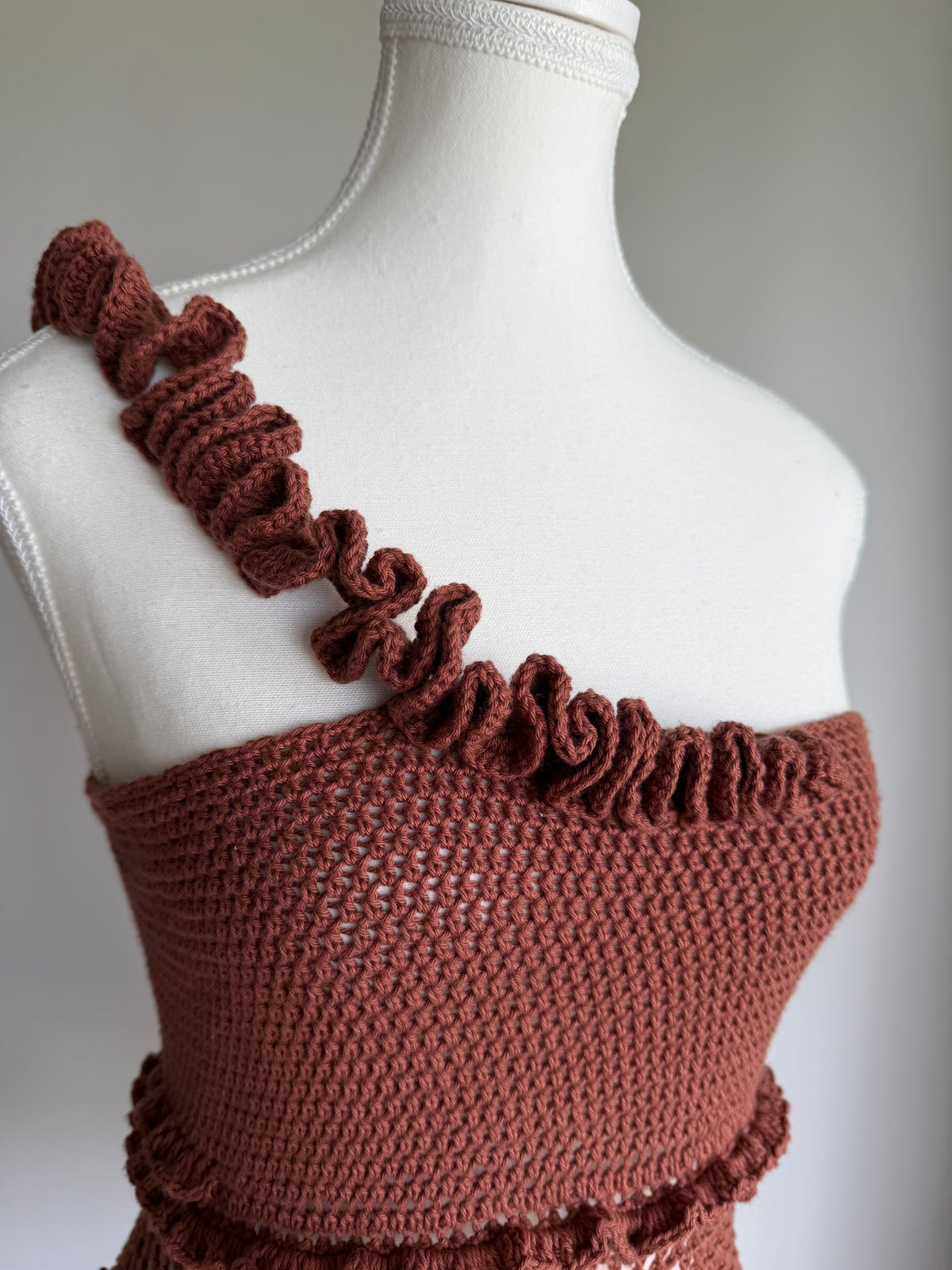 Chocolate Ruffle Crochet Dress