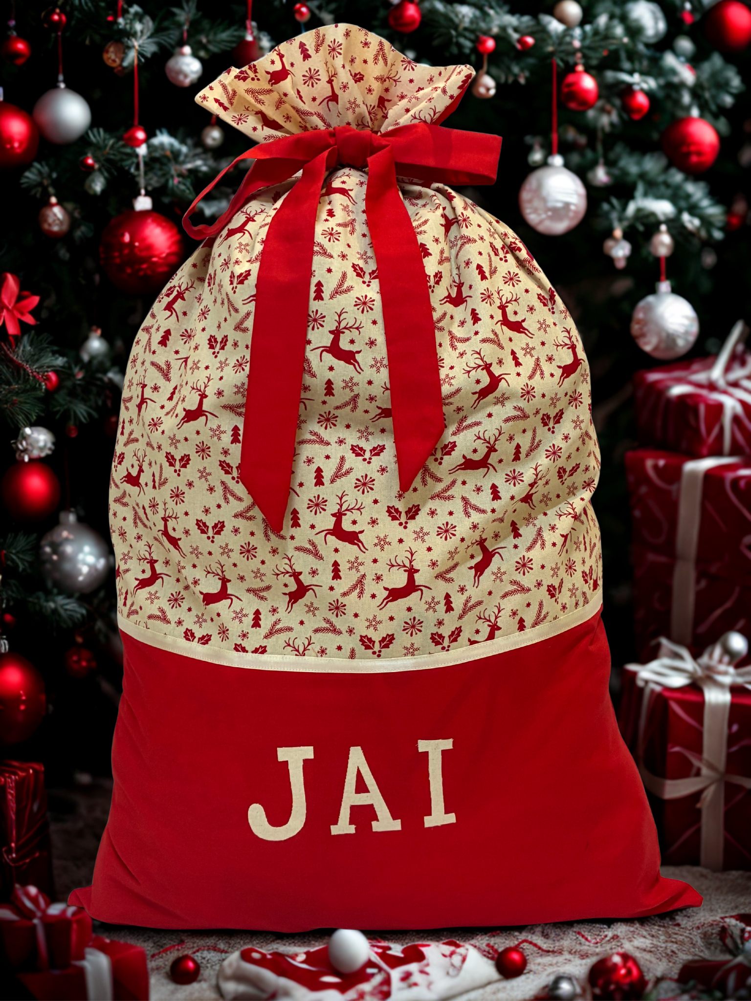 Personalised Christmas Sack - Scandi Reindeer Print