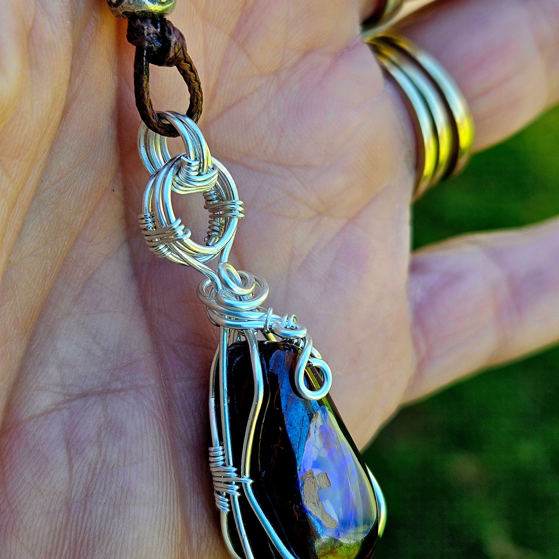 Boulder Opal & Sterling Silver Wire-Wrapped Pendant