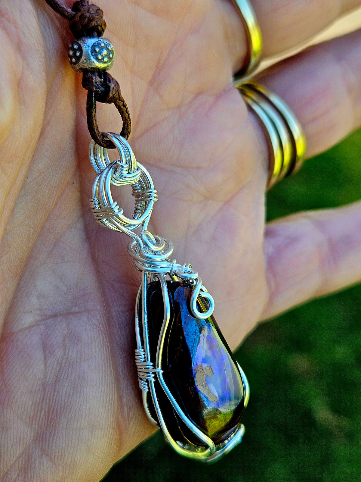Boulder Opal & Sterling Silver Wire-Wrapped Pendant