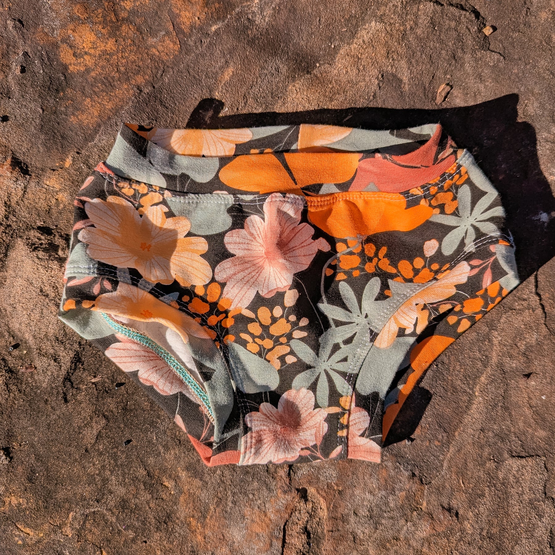 Orange floral organic underpants for kids sizes 1 to 12