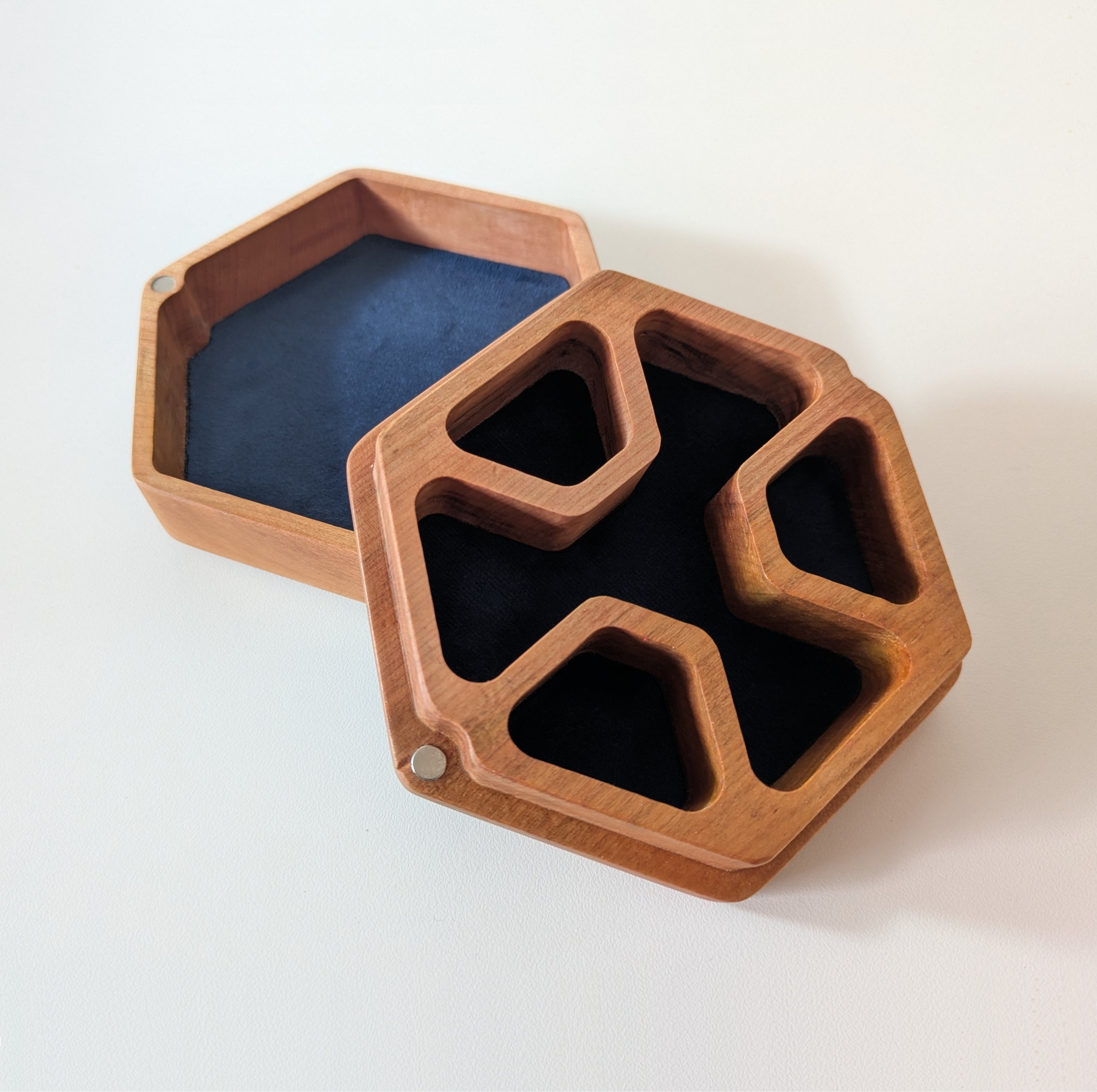 Wooden Hex Dice Box with Rolling Tray