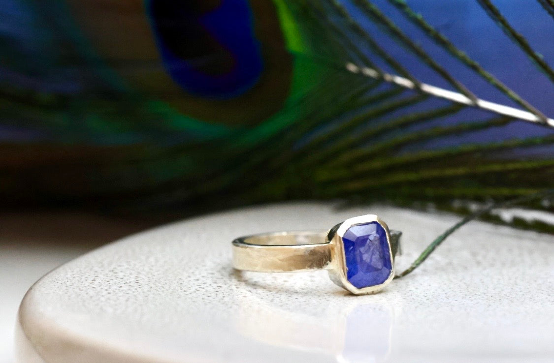 Stunning Blue Emerald cut Sapphire Ring