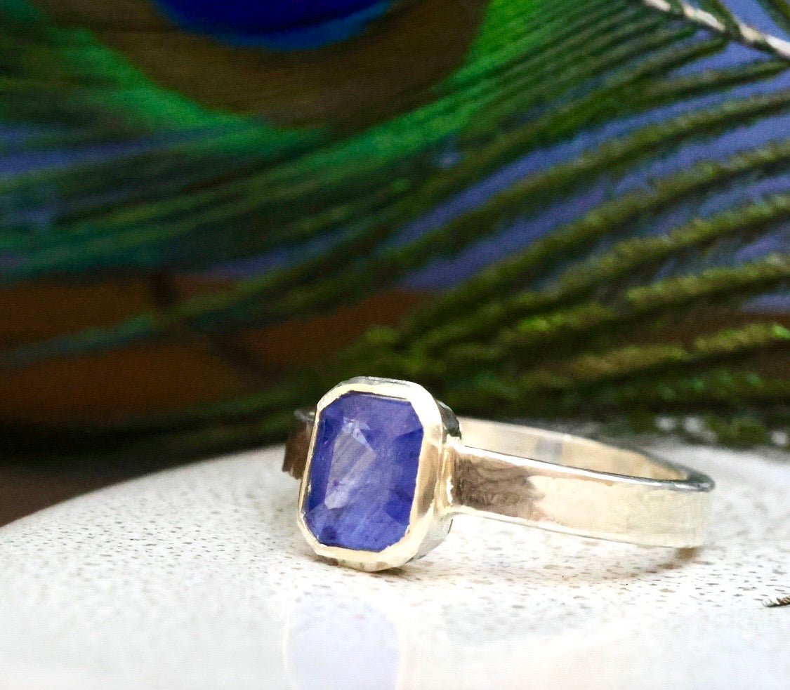 Stunning Blue Emerald cut Sapphire Ring