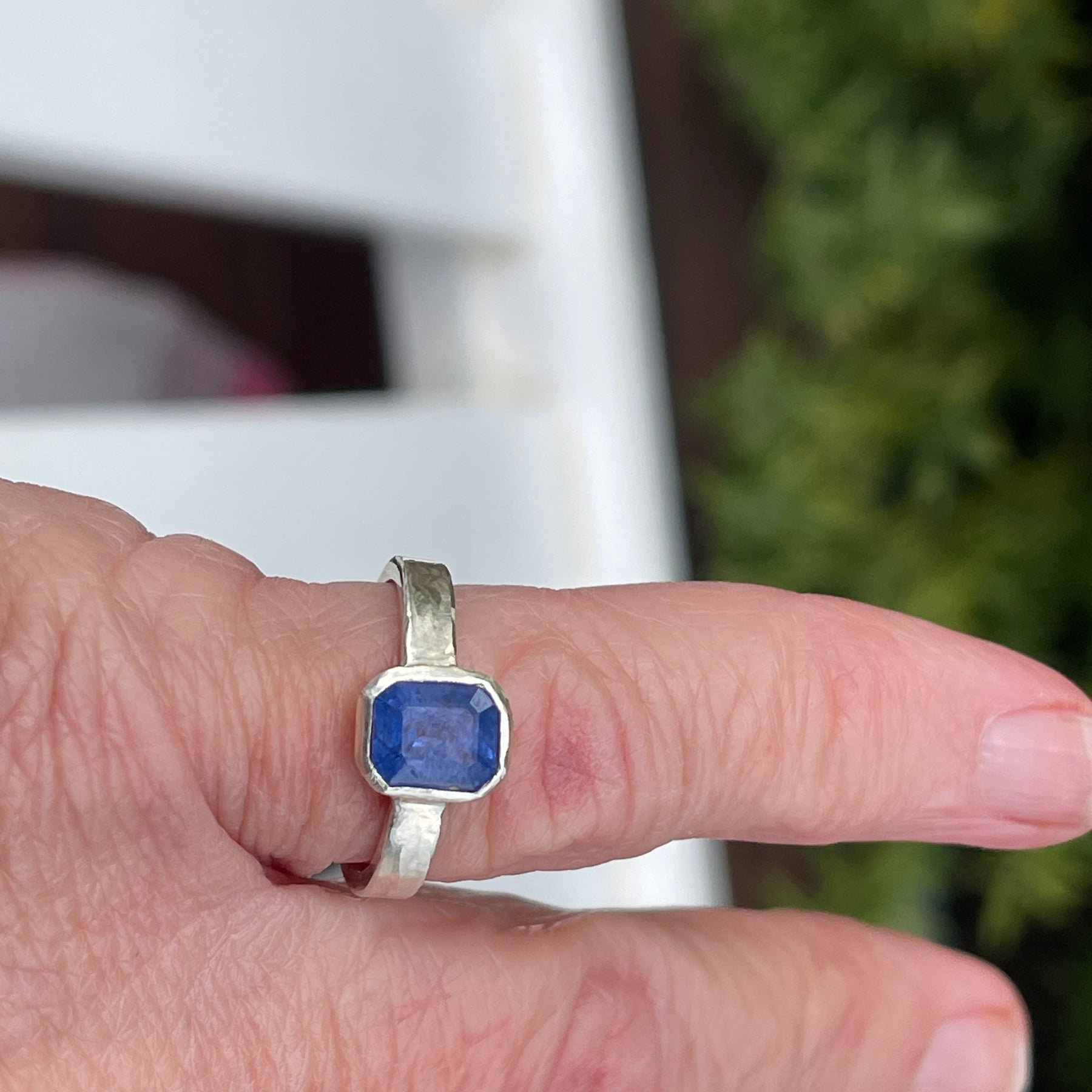 Stunning Blue Emerald cut Sapphire Ring