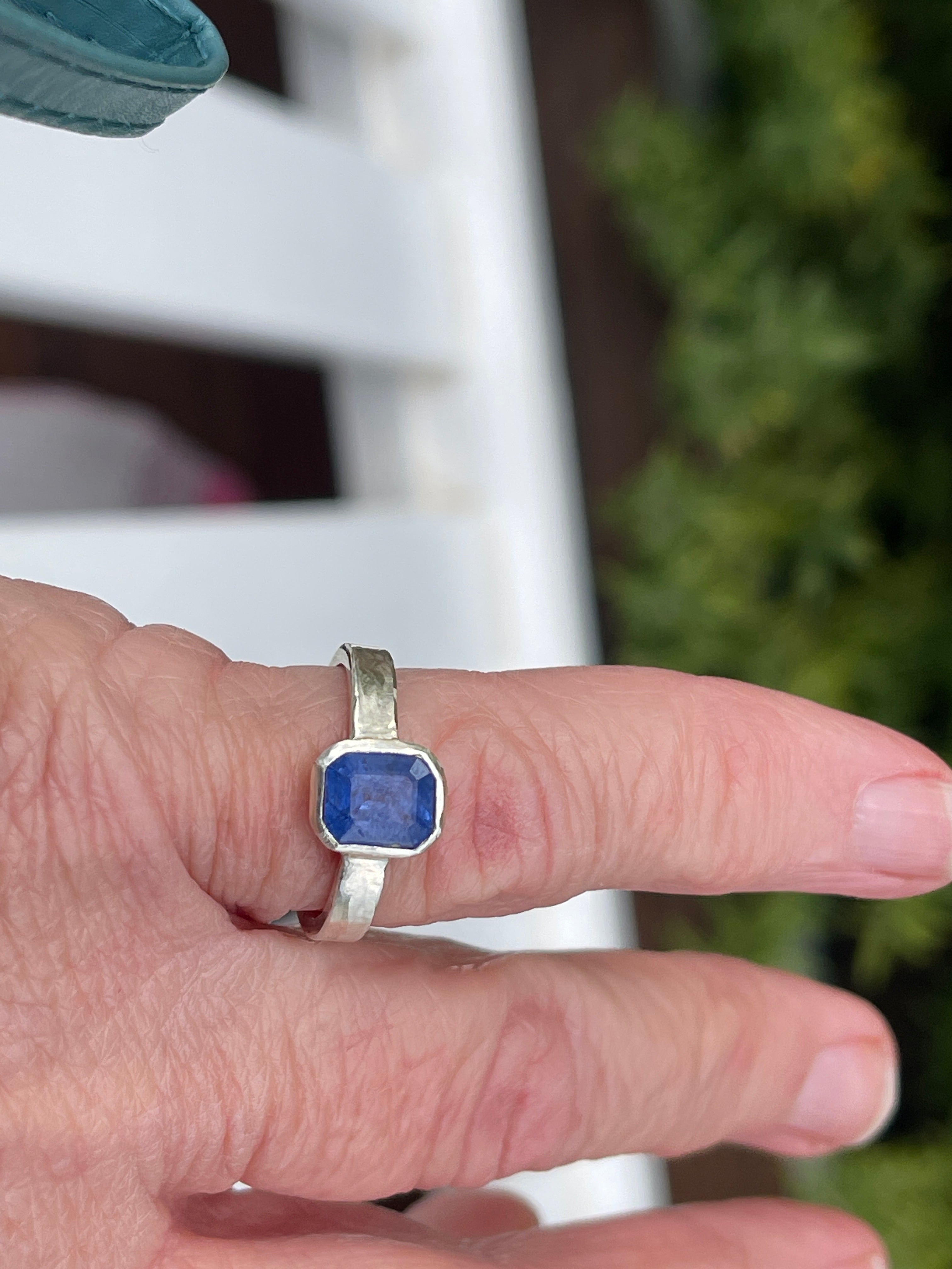 Stunning Blue Emerald cut Sapphire Ring