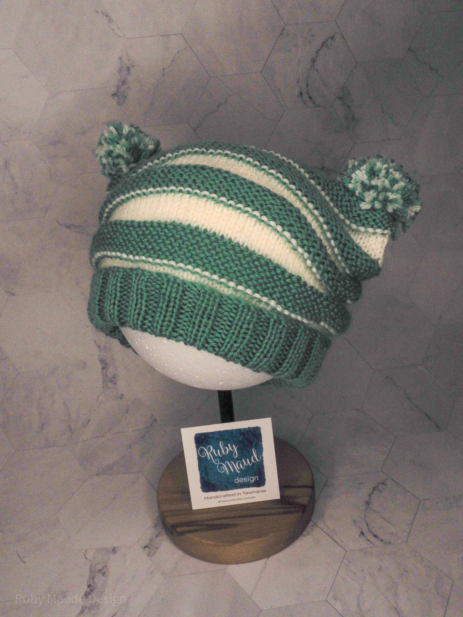 Baby Pom Pom Beanie - Mint & Cream