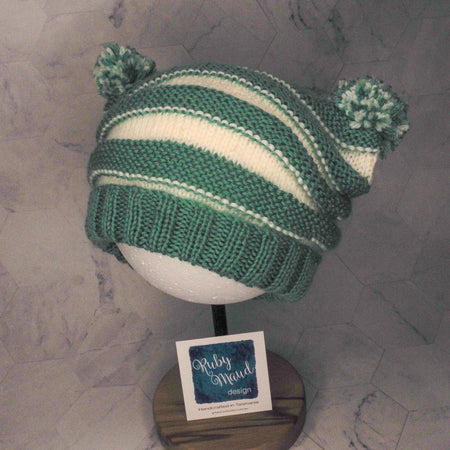 Baby Pom Pom Beanie - Mint & Cream