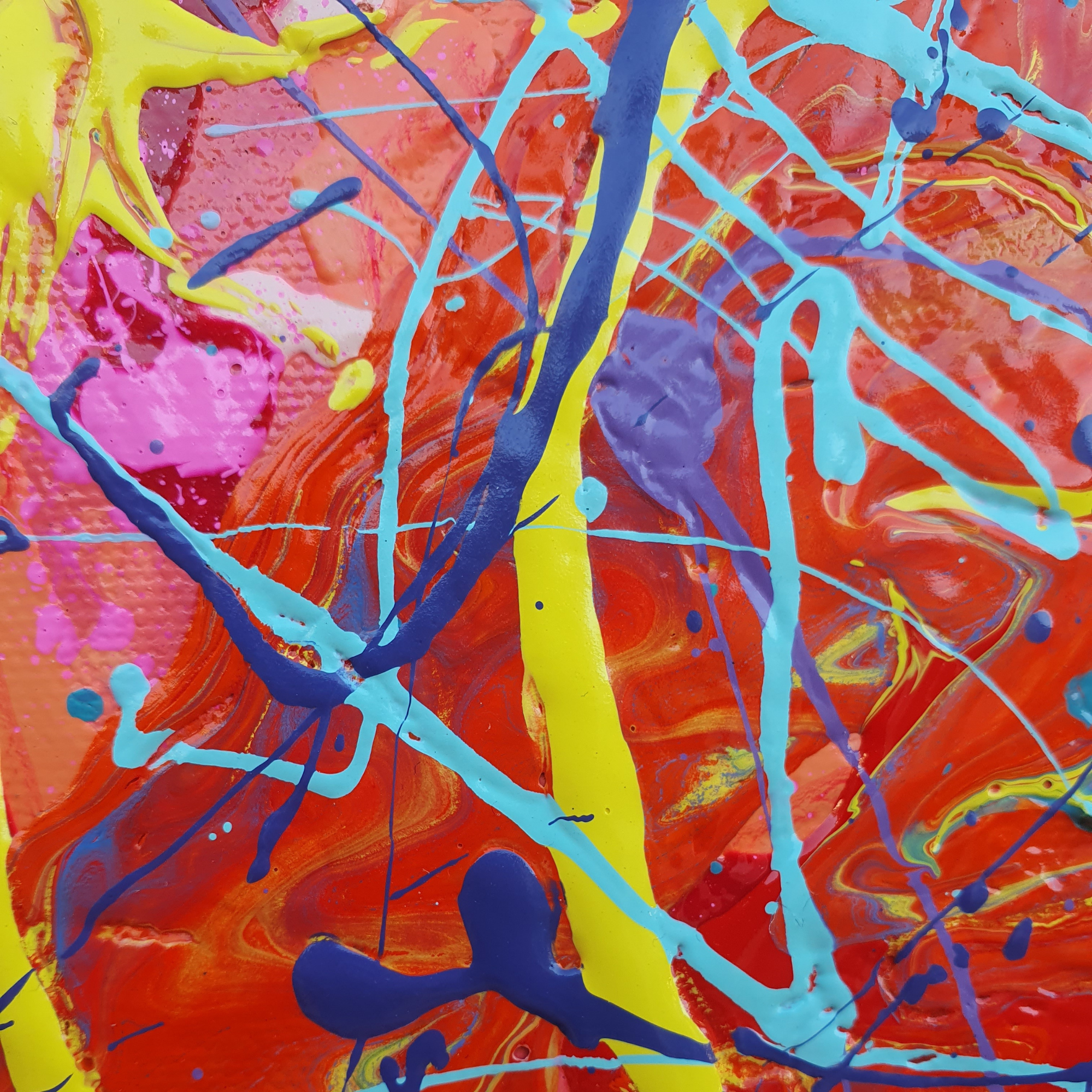 Solar Flare. Original Abstract, Hexagon Acrylic Canvas Painting.
