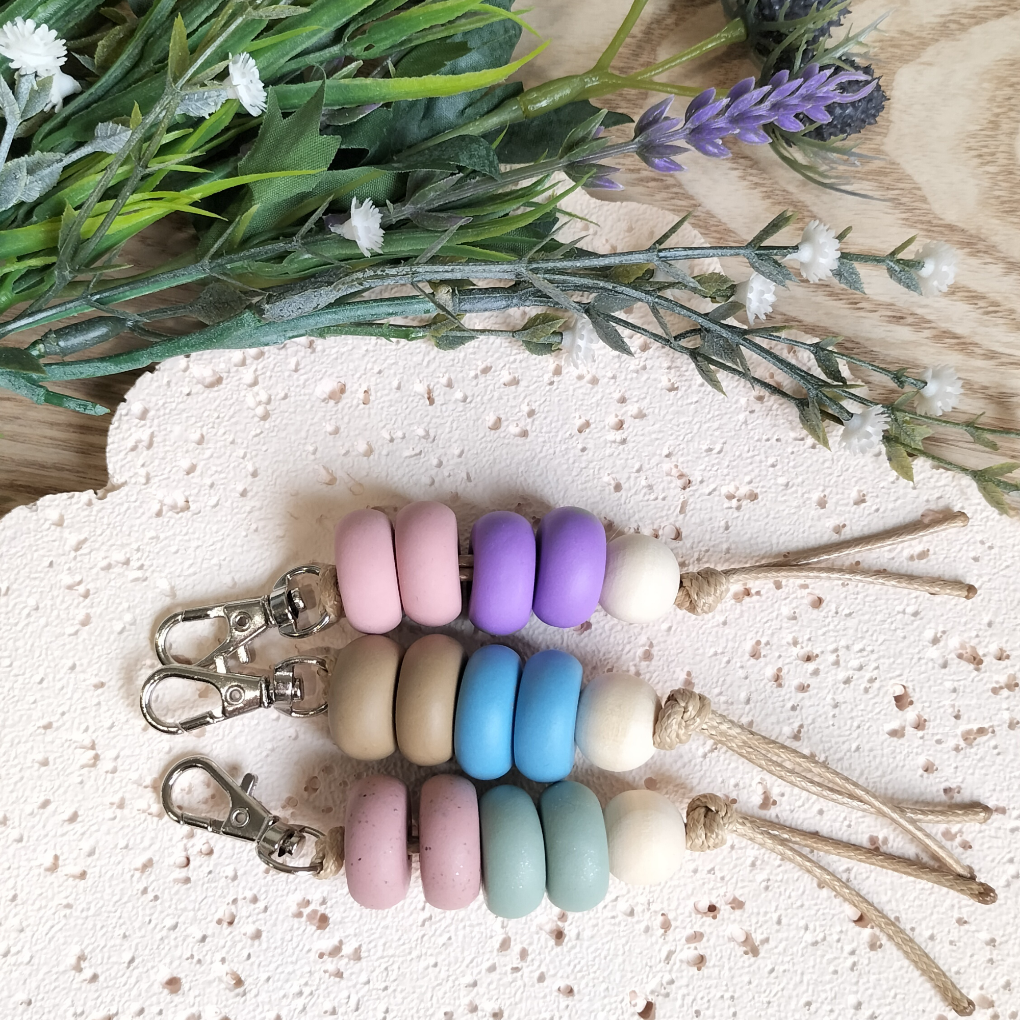 Hand Rolled Beaded Polymer Clay Keyring - Assorted Colours