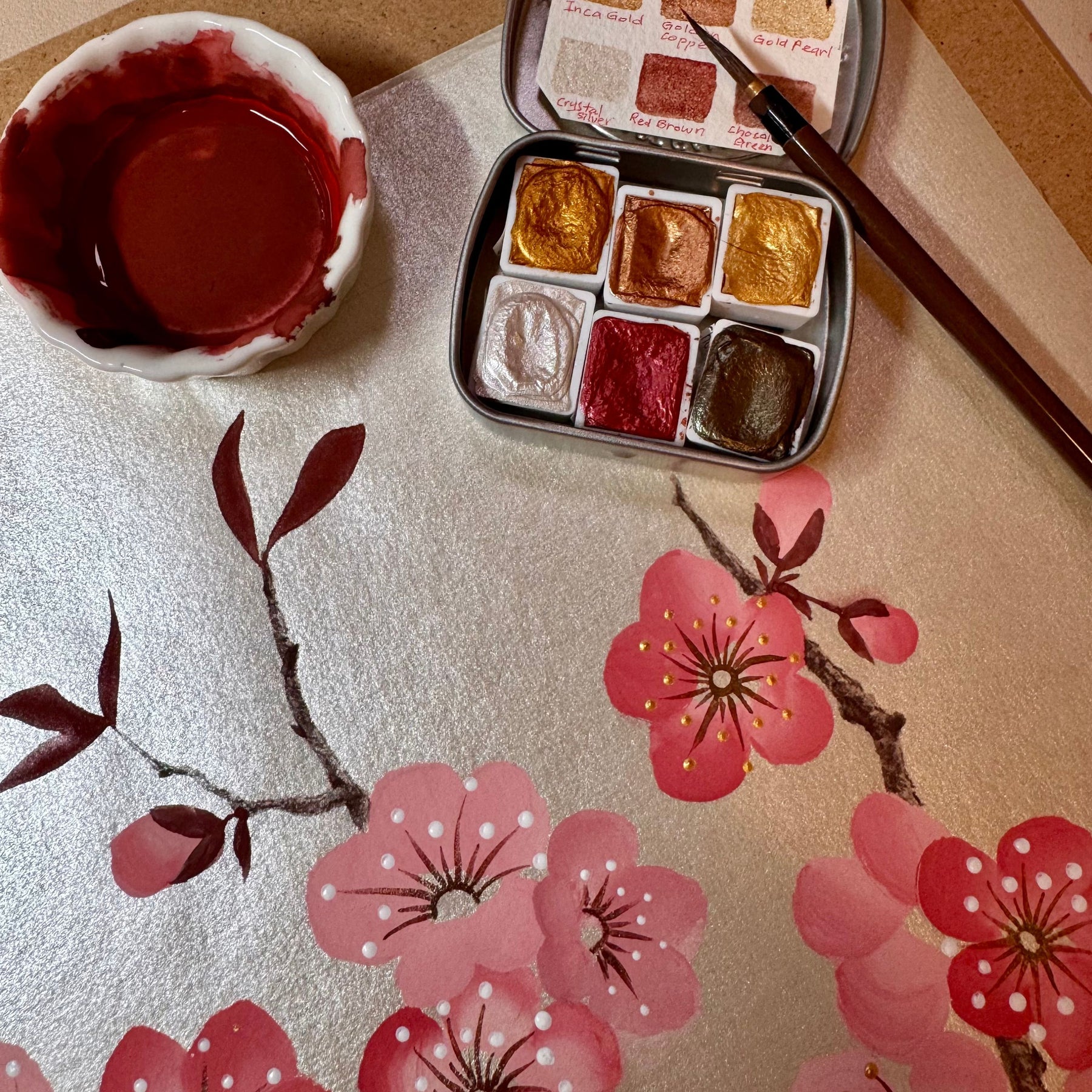 Original Plum Blossom & Butterfly Painting | Chinoiserie Floral Art on Champagne Gold Xuan Paper | Gouache Artwork | Lunar New Year | Gift
