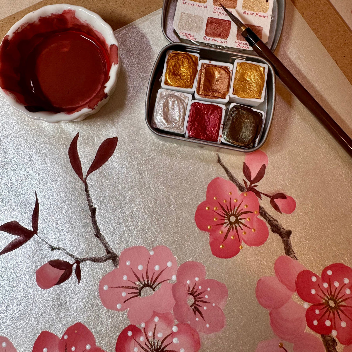 Original Plum Blossom & Butterfly Painting | Chinoiserie Floral Art on Champagne Gold Xuan Paper | Gouache Artwork | Lunar New Year | Gift