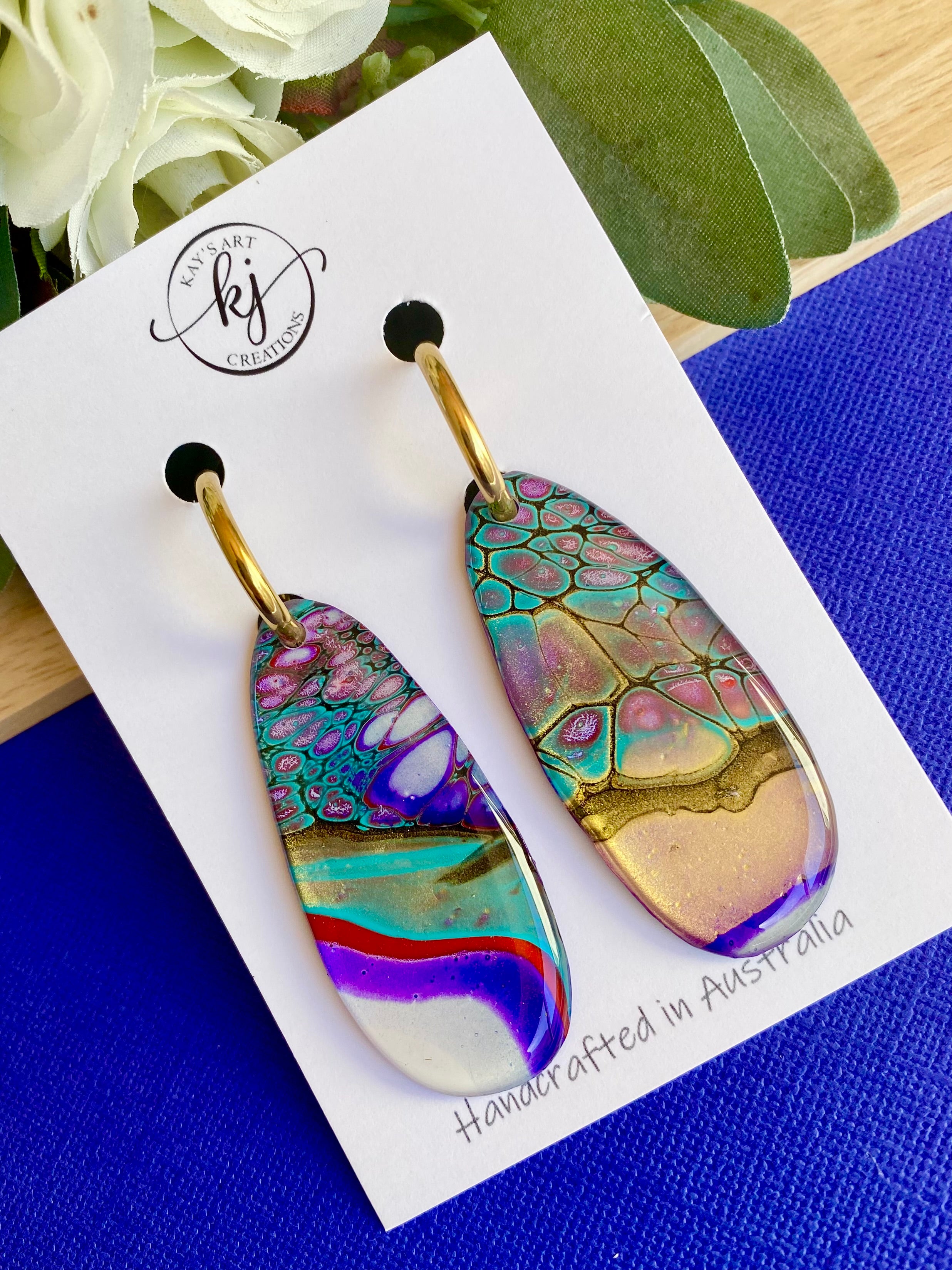 Colourful Wearable Art Hoop Earrings