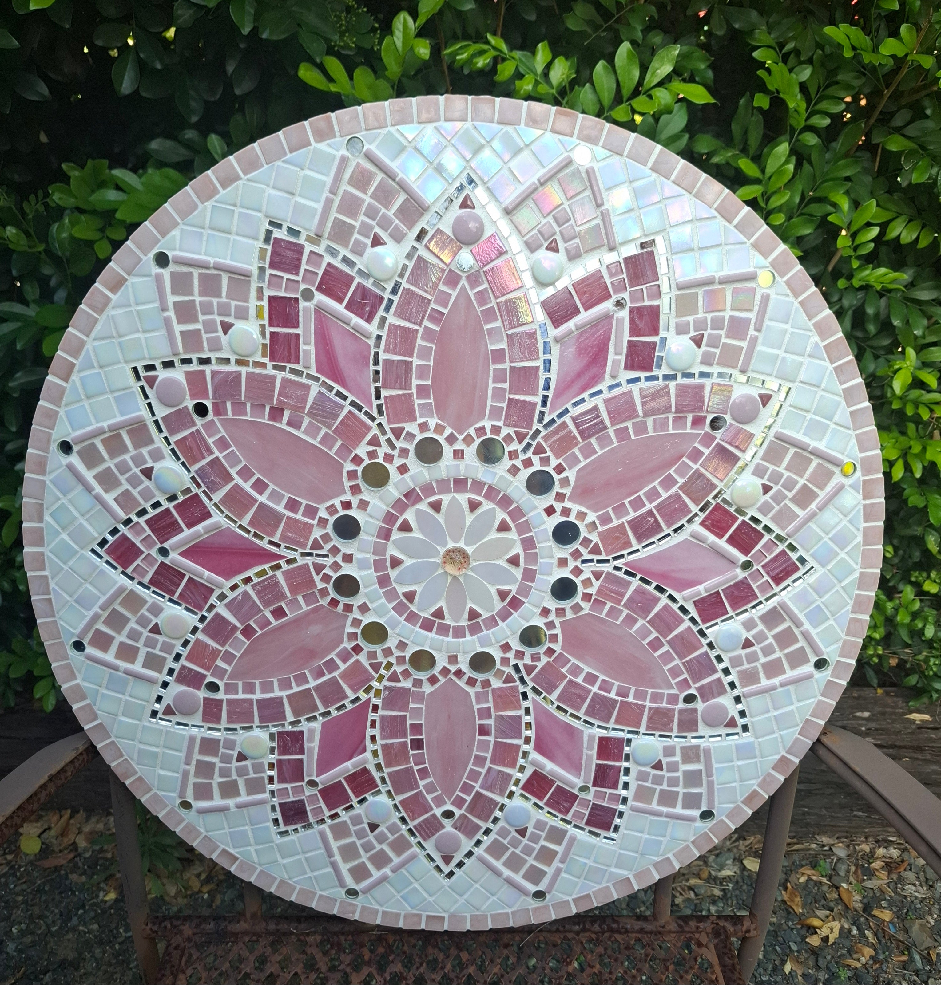 Gorgeous Mosaic Stained Glass Pink Mandala Wall Art, 58cm, ready to hang.