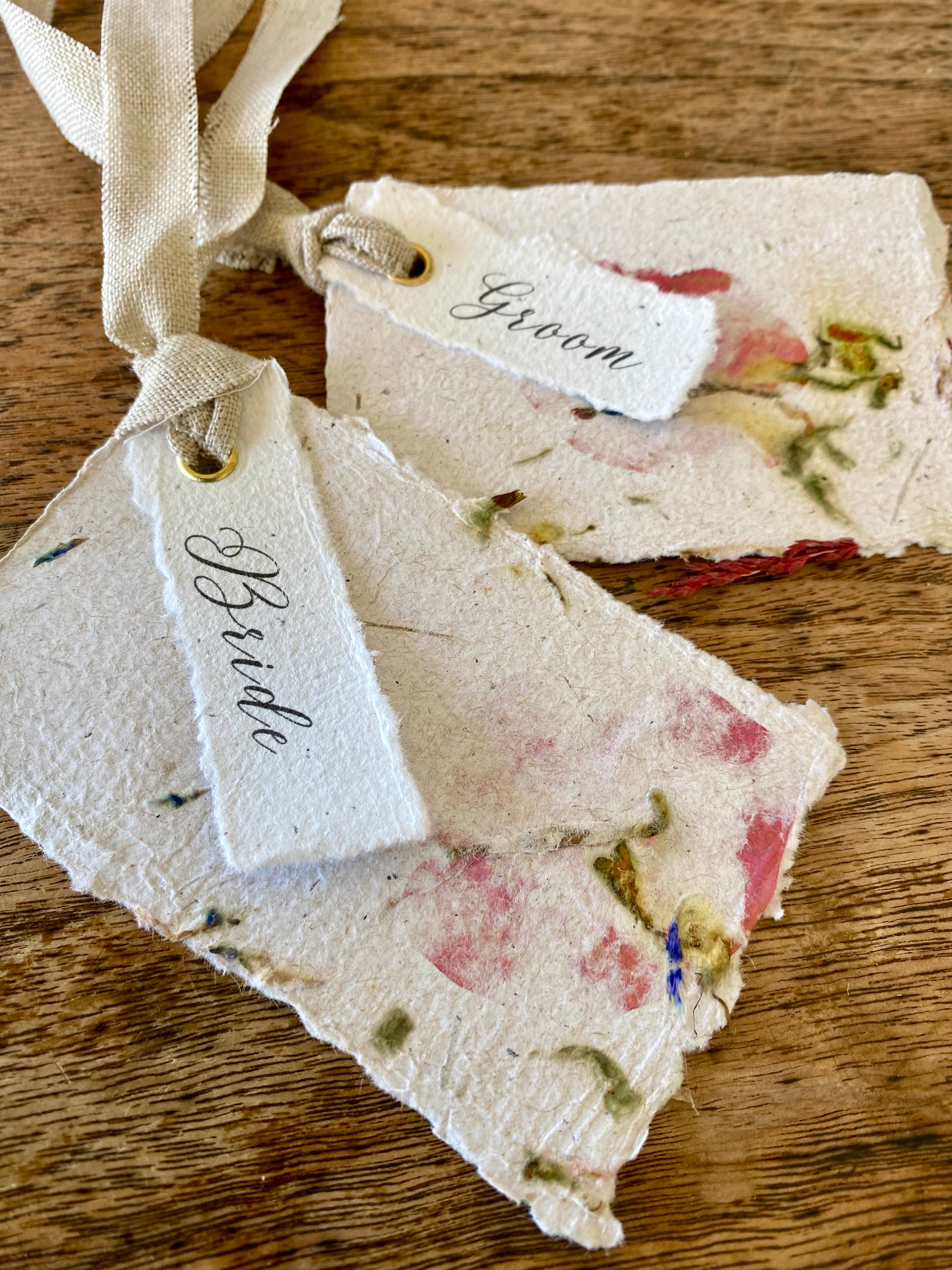 Handmade Paper Wedding Place Cards Personalised with Guest names (Bundle of 5)