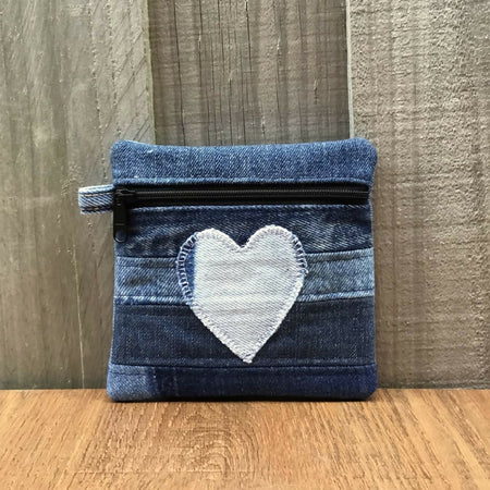 Small Upcycled Denim Coin Pouch – Denim Heart