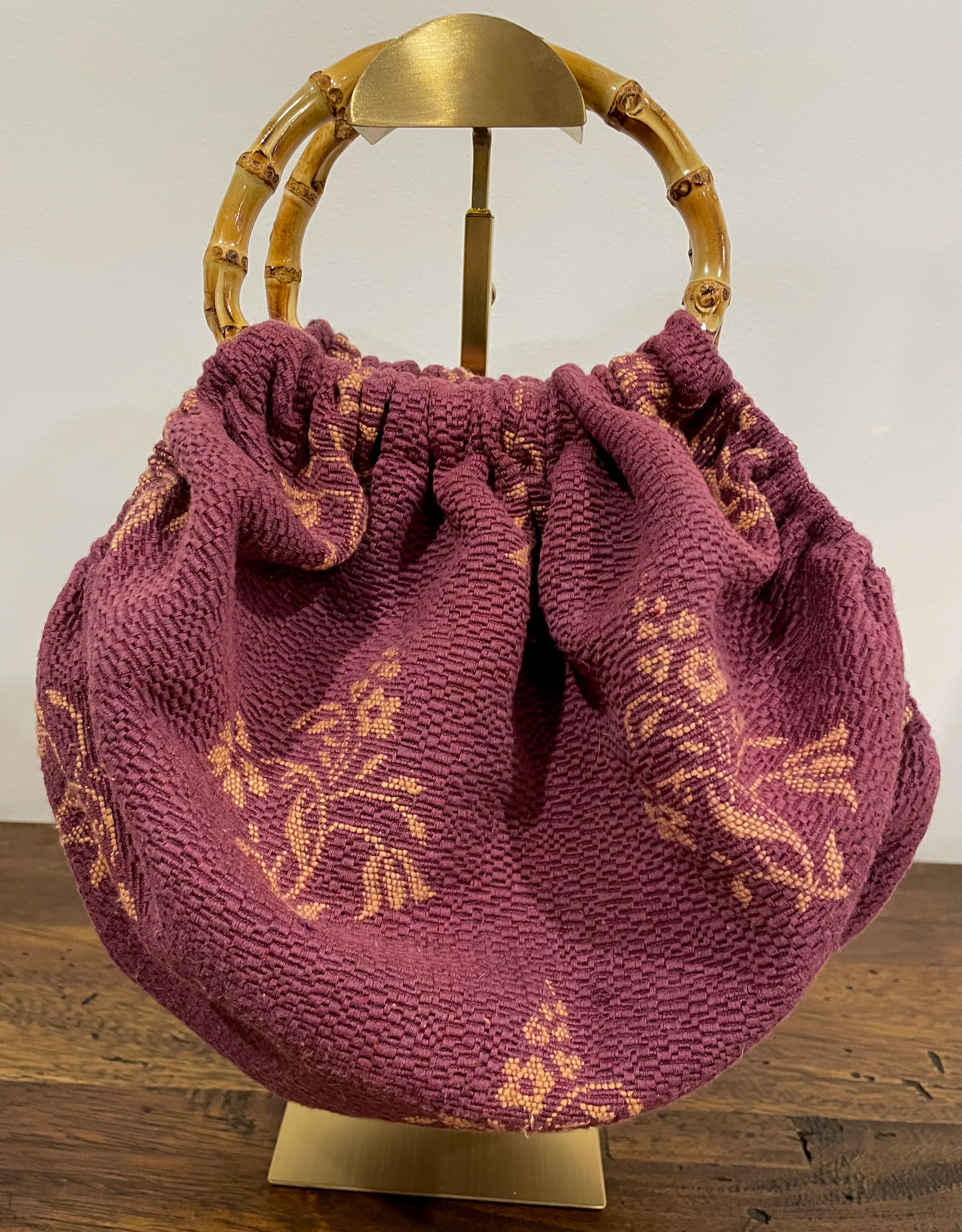 Dusty Pink Floral Tapestry Handbag, Bamboo Handles, Handmade
