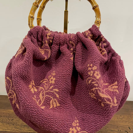 Dusty Pink Floral Tapestry Handbag, Bamboo Handles, Handmade