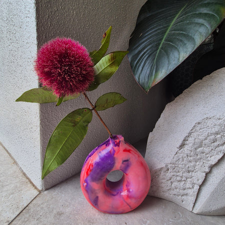 Red and purple concrete donut vase