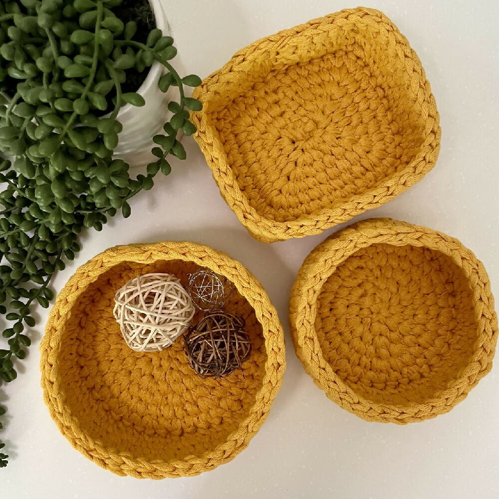 Crochet handmade basket | Home Decor | Mustard Small