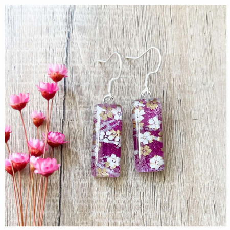 Purple Earrings • Handmade with Japanese Paper, Resin and Glass