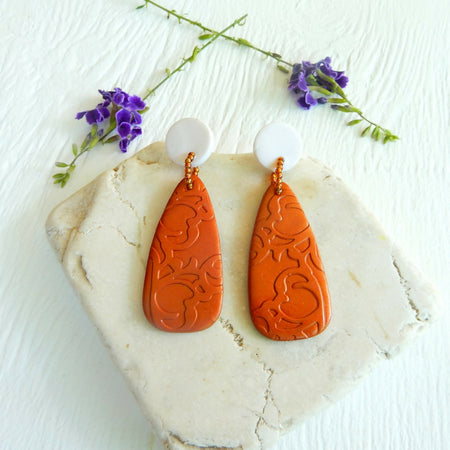 Sienna Brown & White Polymer Clay Earrings 