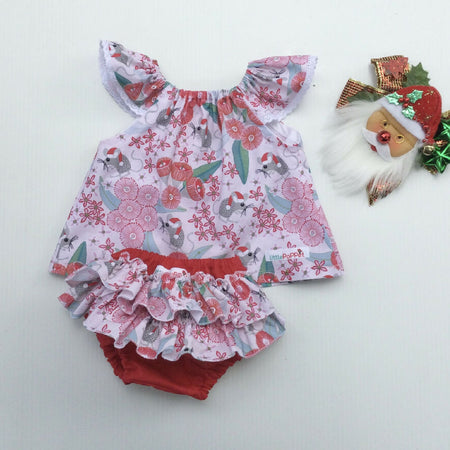 Christmas Australiana Baby Ruffle Pants and Top Set