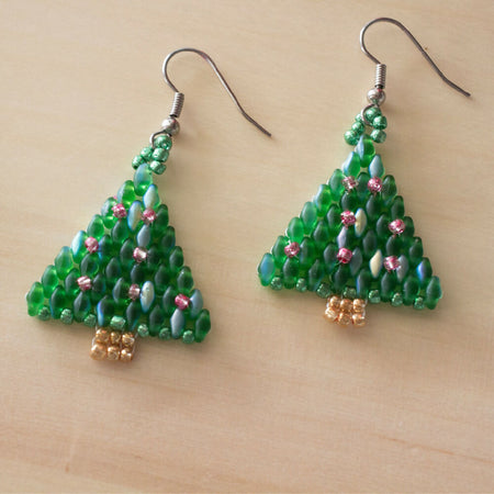 Gold and Green Christmas Tree Earrings