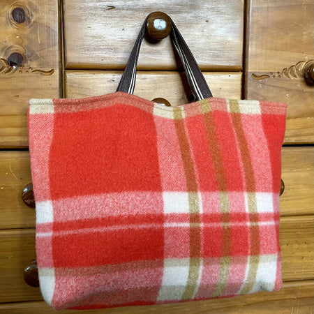 Upcycled Woollen Blanket - Market Tote - Coral