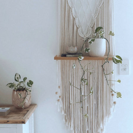 Large Macrame Wall Hanging with Shelf