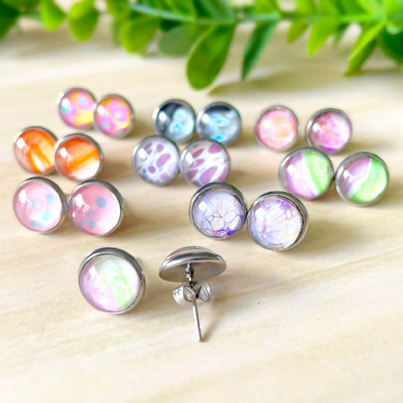 12mm Original Hand-Painted Stainless Steel & Fluid Art Stud Earrings