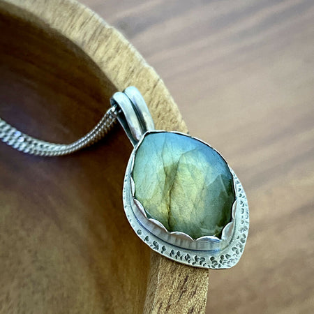 Sterling Silver Labradorite Marquis Bezel Set Pendant