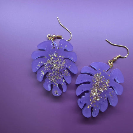 Purple Gold Foliage Earrings