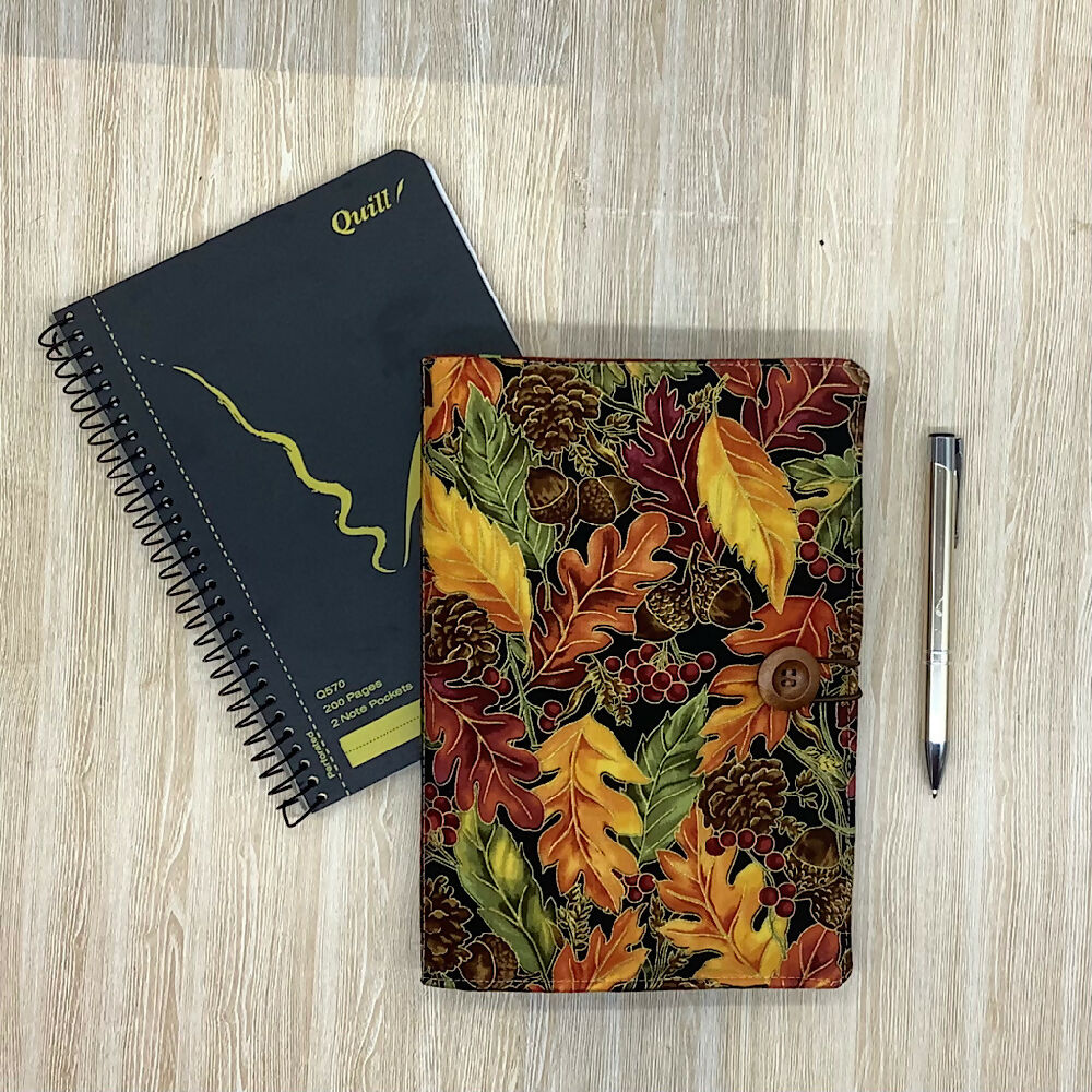Autumn Leaves refillable A5 fabric notebook cover gift set - Incl. book and pen.