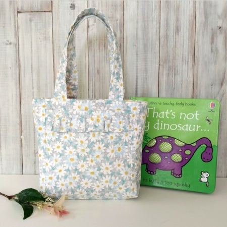 Blue Daisies ruffle pocket mini tote bag - Kids floral handbag