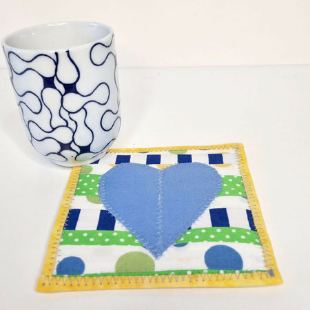 Blue Skies Mug Rug with Blue Heart - Single Coaster - FREE SHIPPING!