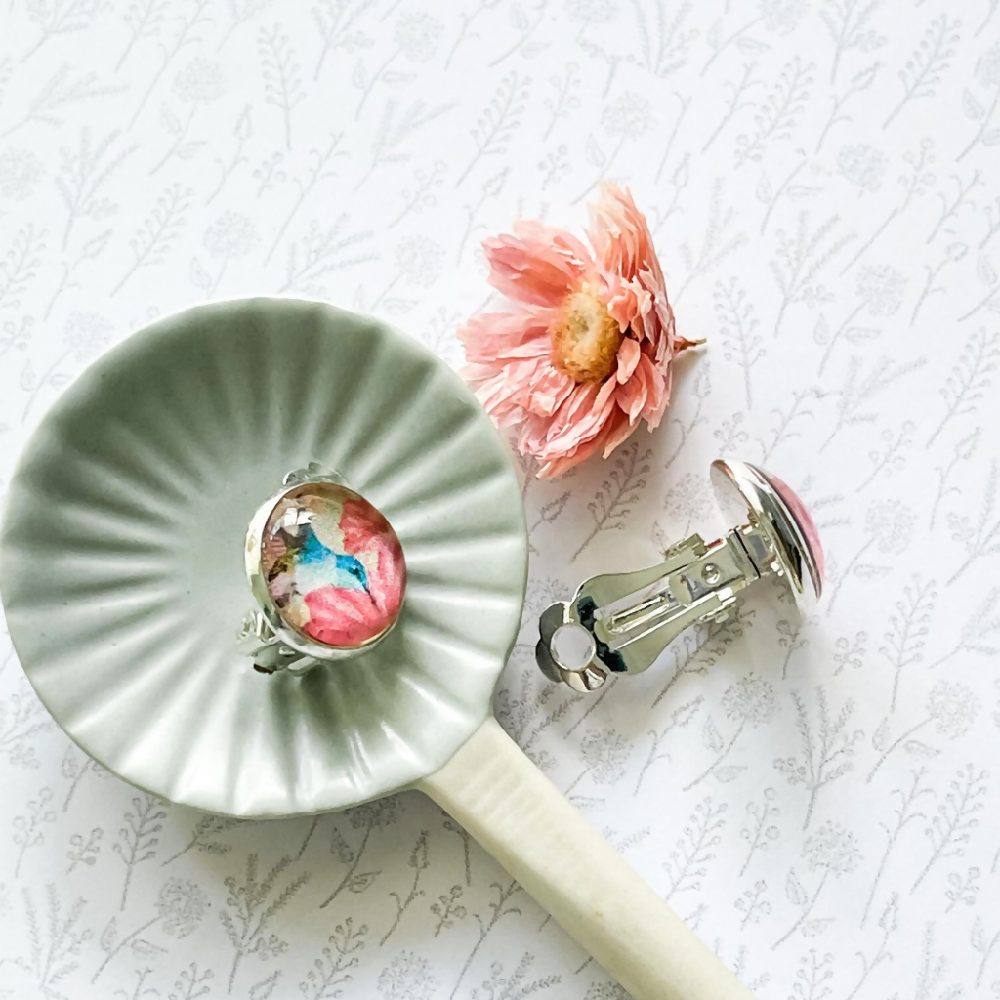 Orange and Cream Pattern Earrings • Clip on Earrings